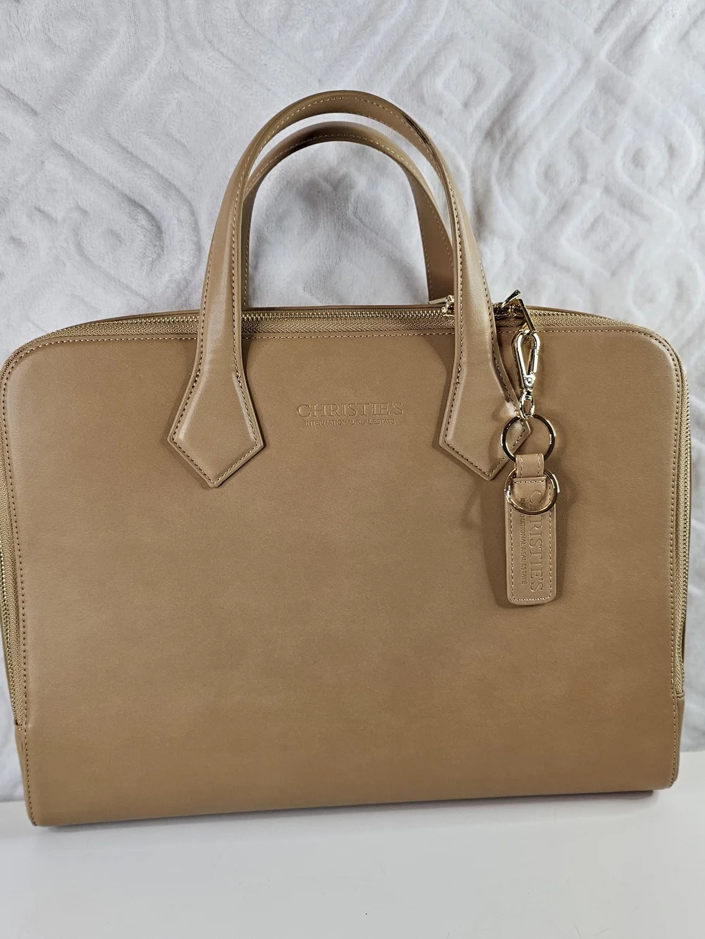 Tan Leather Top-Handle Briefcase